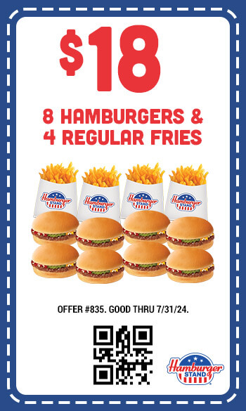 $18 (8) Hamburgers & (4) Regular Fries Coupon #835